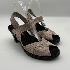 Bernie Mev Woven Wedge‎ Sandals Womens  40/9-9.5 Taupe Metallic Stretch Comfort